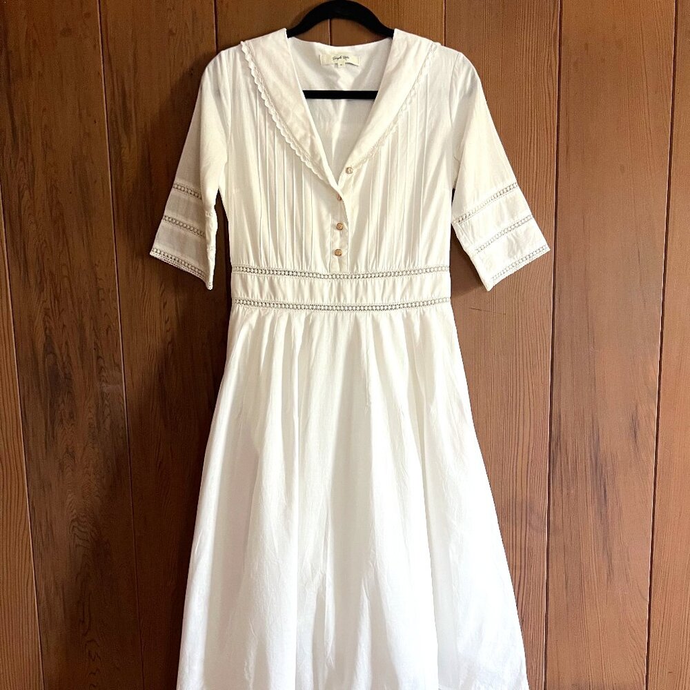 Simple Retro Fiona Cotton Midi Dress in White